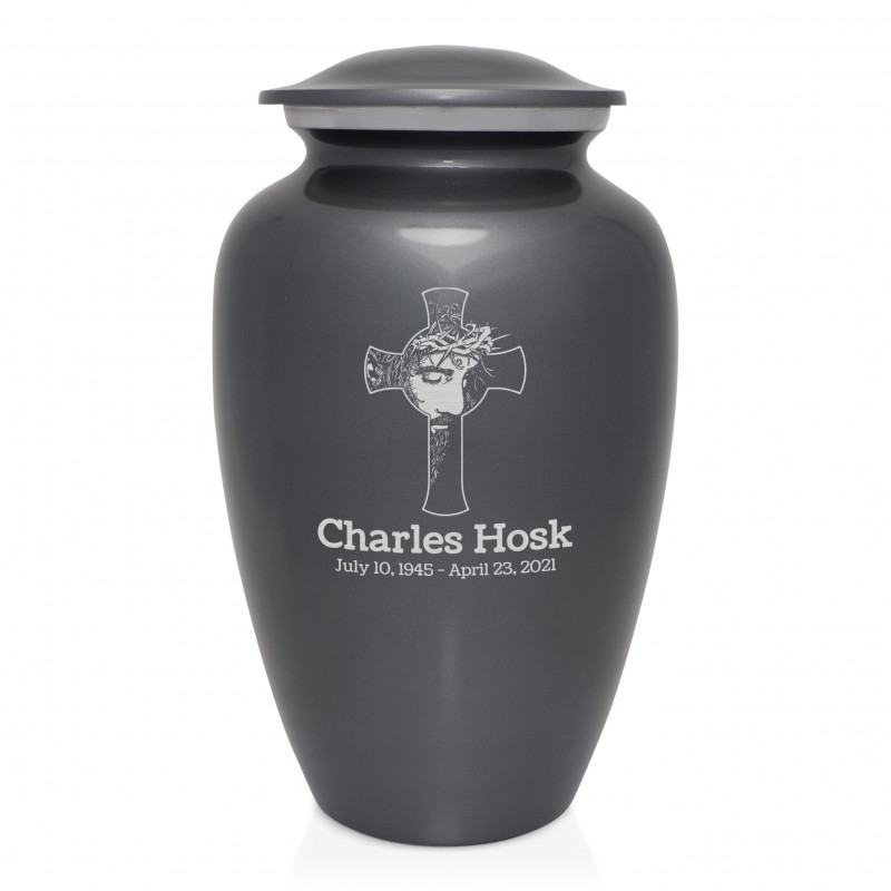 Jesus Crucifix Cremation Urn - Gunmetal Gray