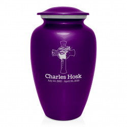 Jesus Crucifix Cremation Urn - Purple Luster