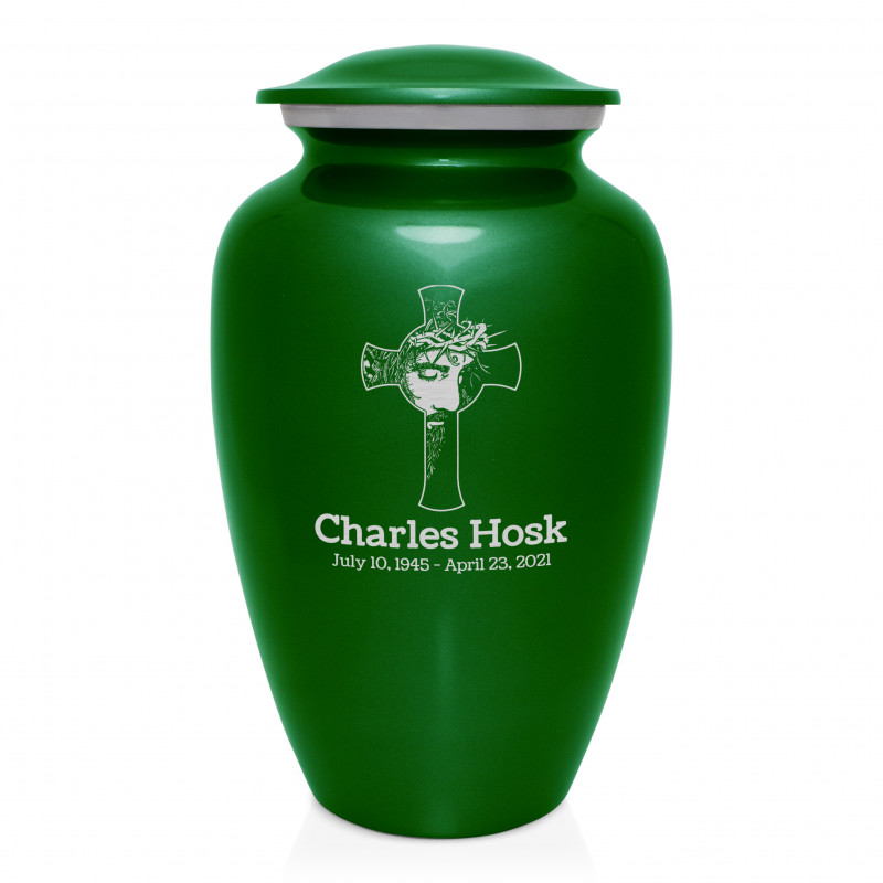 Jesus Crucifix Cremation Urn - Shamrock Green