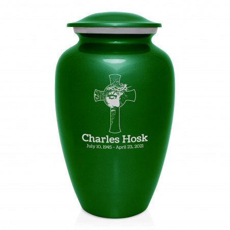 Jesus Crucifix Cremation Urn - Shamrock Green