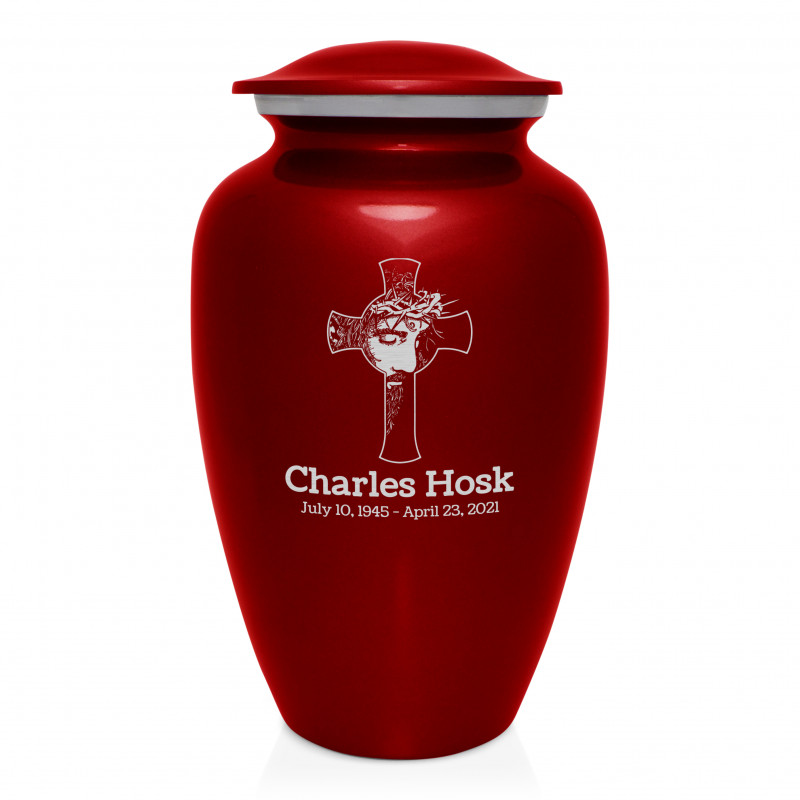 Jesus Crucifix Cremation Urn - Ruby Red