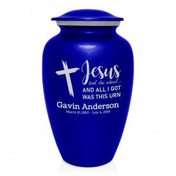 Jesus Took The Wheel Cremation Urn - Midnight Blue