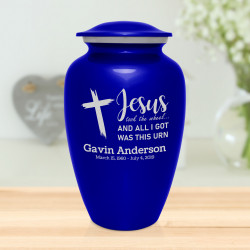 Jesus Took The Wheel Cremation Urn - Midnight Blue