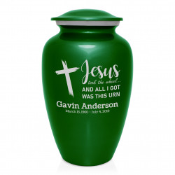 Jesus Took The Wheel Cremation Urn - Shamrock Green