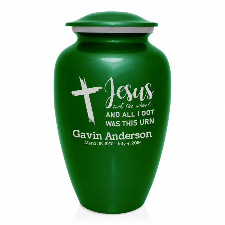 Jesus Took The Wheel Cremation Urn - Shamrock Green