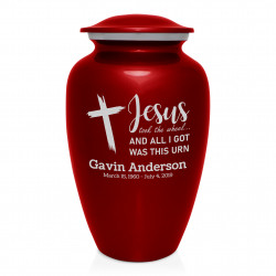Jesus Took The Wheel Cremation Urn - Ruby Red