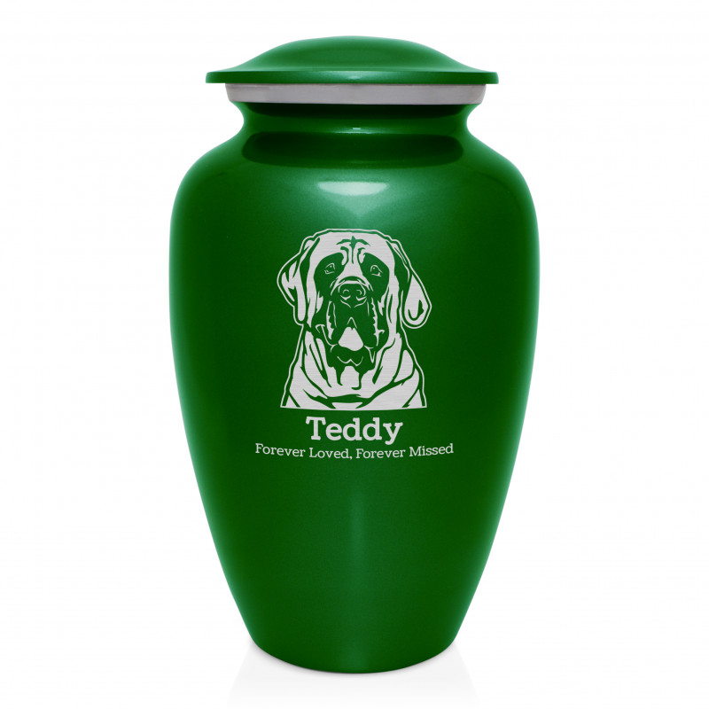 Extra Large English Mastiff Dog Cremation Urn - Shamrock Green
