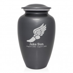 Winged Foot Running Cremation Urn - Gunmetal Gray