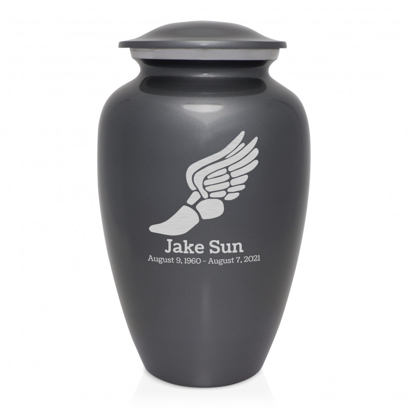 Winged Foot Running Cremation Urn - Gunmetal Gray