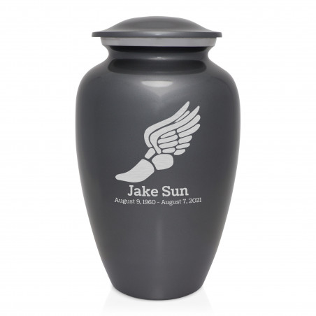 Winged Foot Running Cremation Urn - Gunmetal Gray
