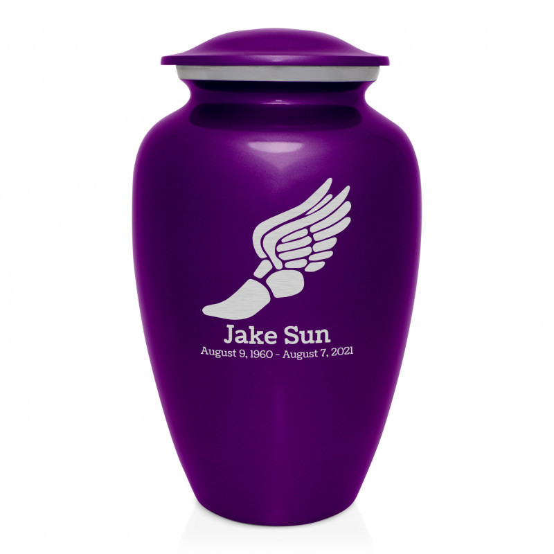 Winged Foot Running Cremation Urn - Purple Luster