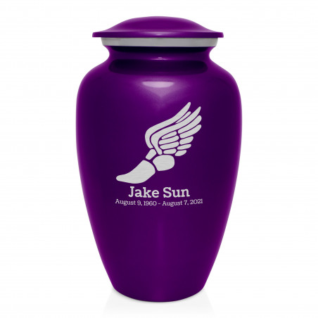 Winged Foot Running Cremation Urn - Purple Luster