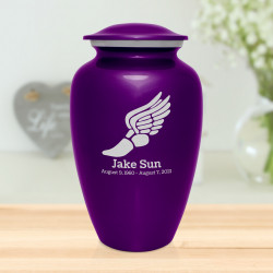 Winged Foot Running Cremation Urn - Purple Luster
