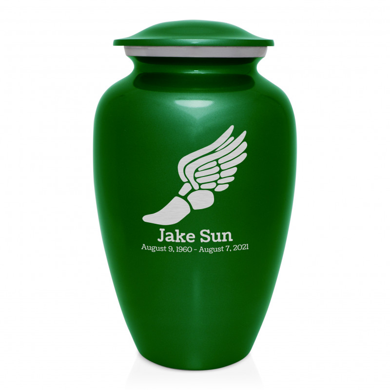 Winged Foot Running Cremation Urn - Shamrock Green
