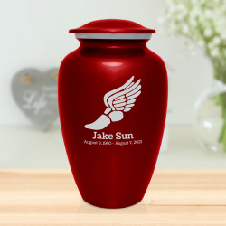 Winged Foot Running Cremation Urn - Ruby Red