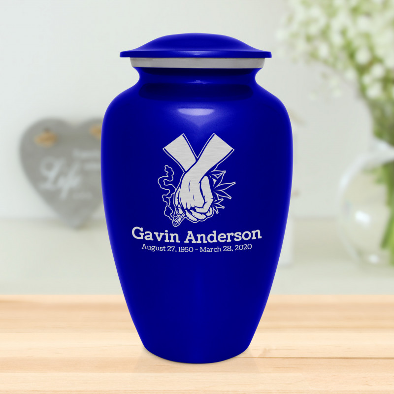 Marijuana Holding Hands Cremation Urn - Midnight Blue