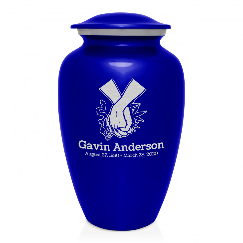 Marijuana Holding Hands Cremation Urn - Midnight Blue