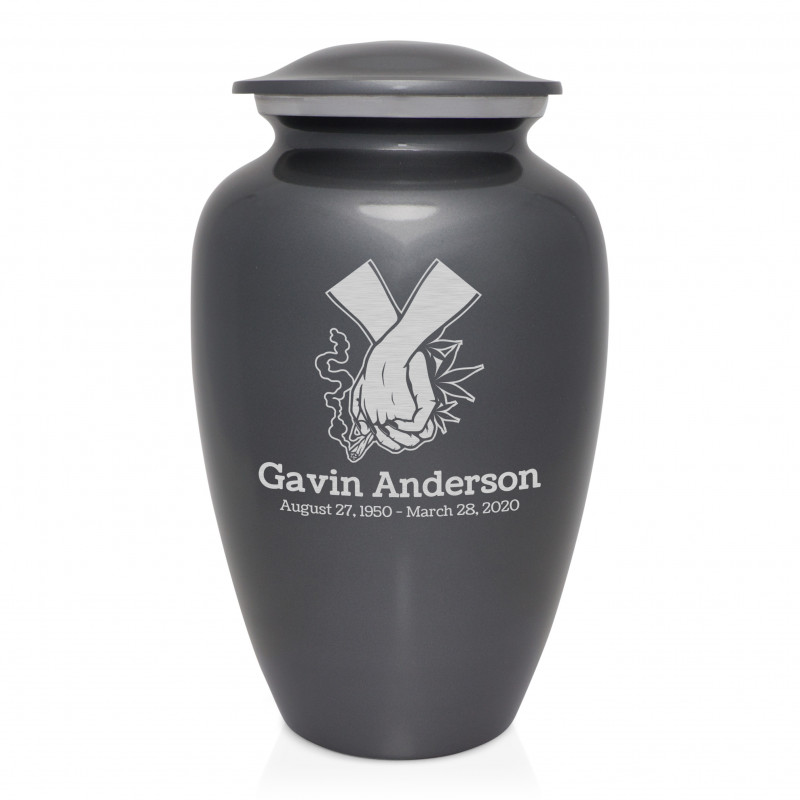 Marijuana Holding Hands Cremation Urn - Gunmetal Gray