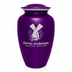 Marijuana Holding Hands Cremation Urn - Purple Luster
