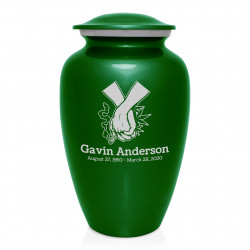 Marijuana Holding Hands Cremation Urn - Shamrock Green