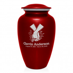 Marijuana Holding Hands Cremation Urn - Ruby Red