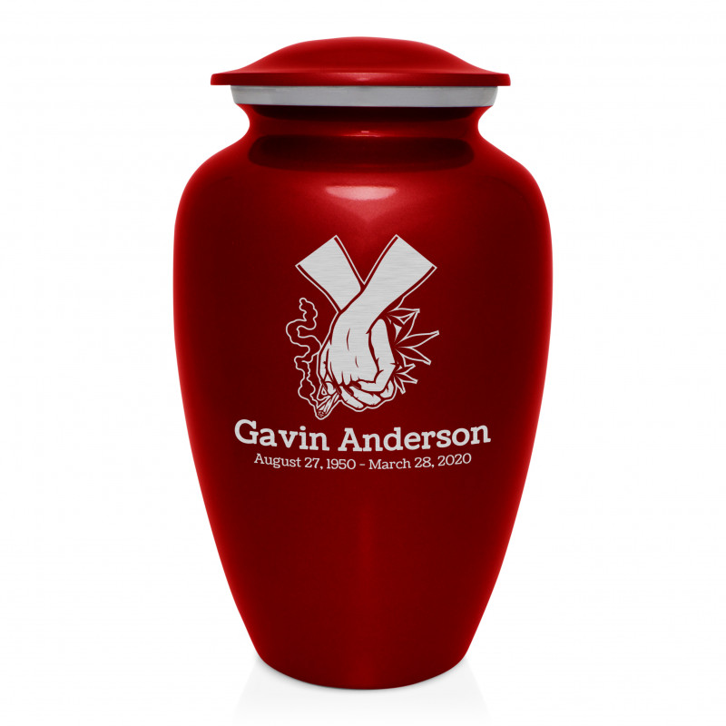 Marijuana Holding Hands Cremation Urn - Ruby Red
