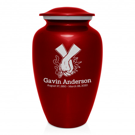 Marijuana Holding Hands Cremation Urn - Ruby Red