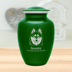 Large Husky Dog Cremation Urn - Shamrock Green