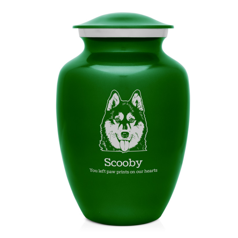 Large Husky Dog Cremation Urn - Shamrock Green