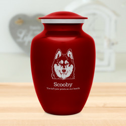 Large Husky Dog Cremation Urn - Ruby Red