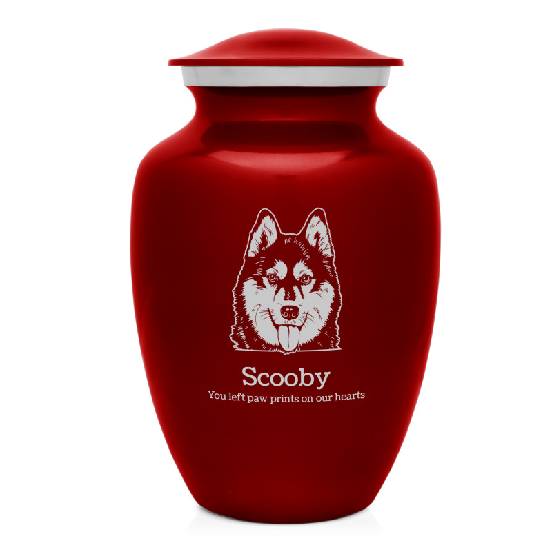 Large Husky Dog Cremation Urn - Ruby Red