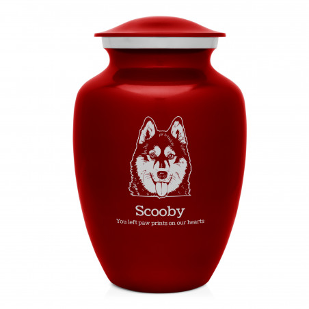 Large Husky Dog Cremation Urn - Ruby Red
