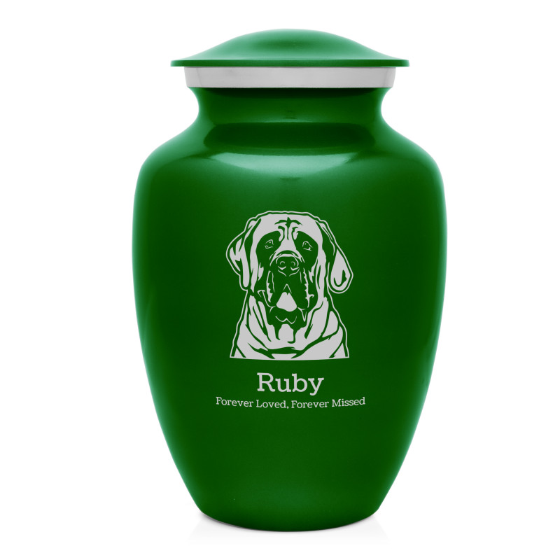 Large English Mastiff Dog Cremation Urn - Shamrock Green