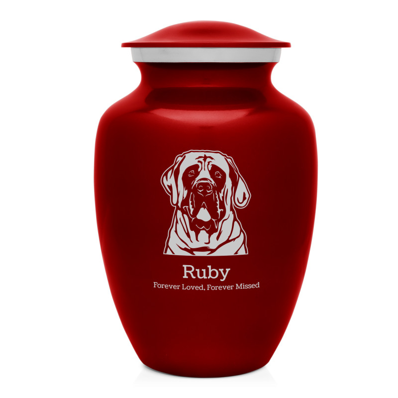 Large English Mastiff Dog Cremation Urn - Ruby Red