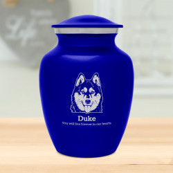 Small Husky Dog Cremation Urn - Midnight Blue