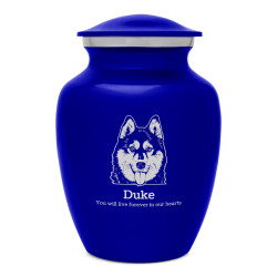 Small Husky Dog Cremation Urn - Midnight Blue