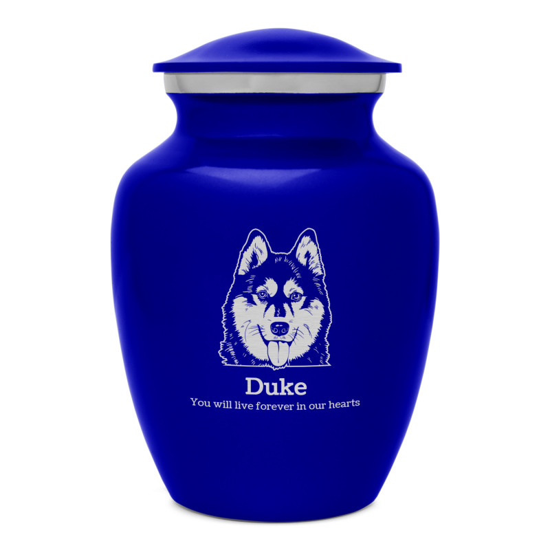 Small Husky Dog Cremation Urn - Midnight Blue