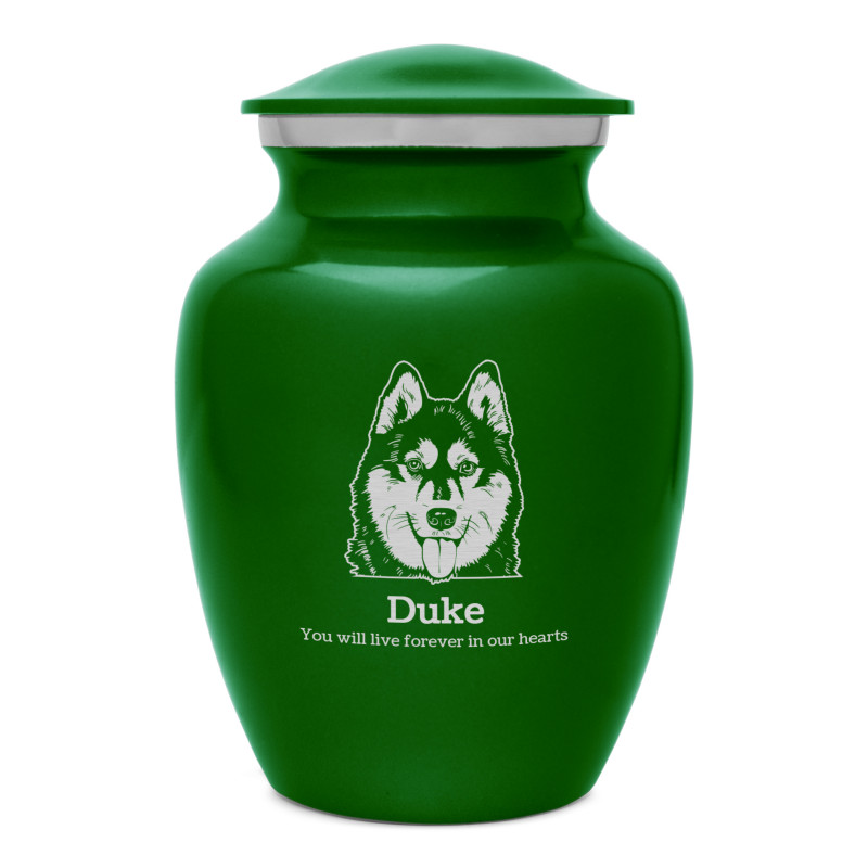Small Husky Dog Cremation Urn - Shamrock Green