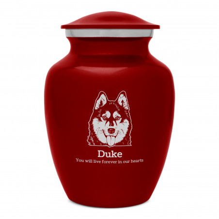 Small Husky Dog Cremation Urn - Ruby Red