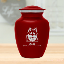 Small Husky Dog Cremation Urn - Ruby Red