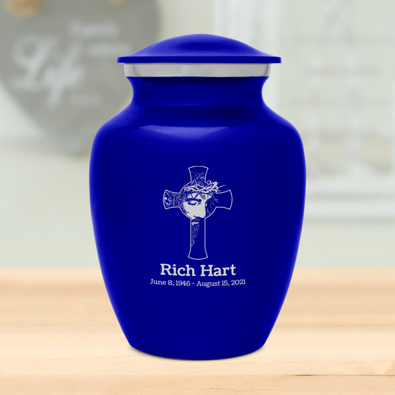 Jesus Crucifix Sharing Urn - Midnight Blue