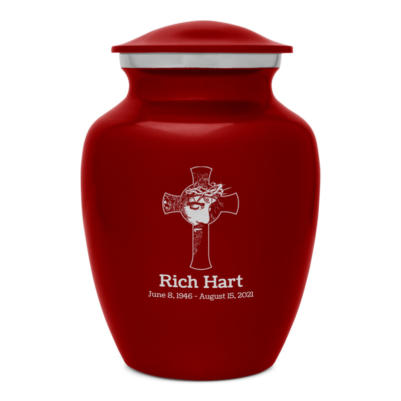 Jesus Crucifix Sharing Urn - Ruby Red