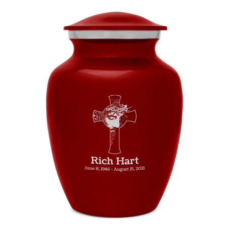 Jesus Crucifix Sharing Urn - Ruby Red