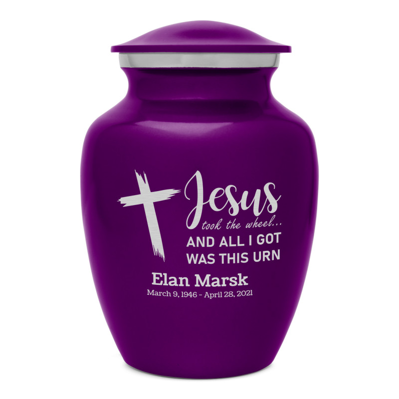 Jesus Took The Wheel Sharing Urn - Purple Luster