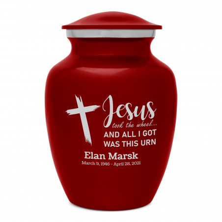 Jesus Took The Wheel Sharing Urn - Ruby Red