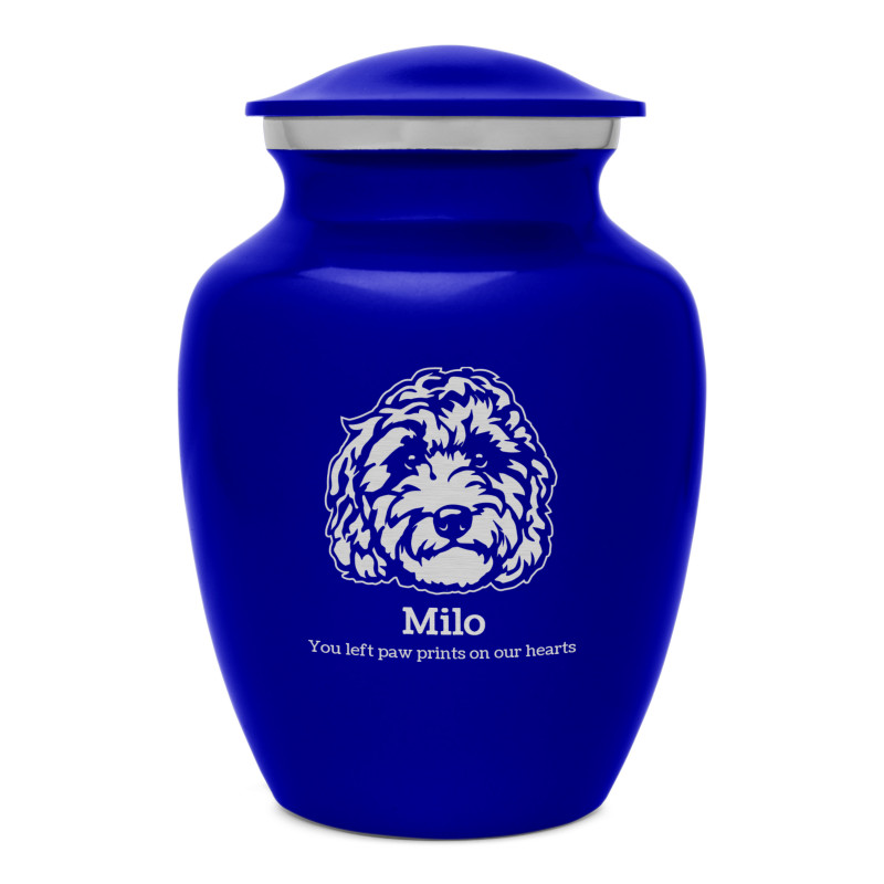 Small Labradoodle Dog Cremation Urn - Midnight Blue