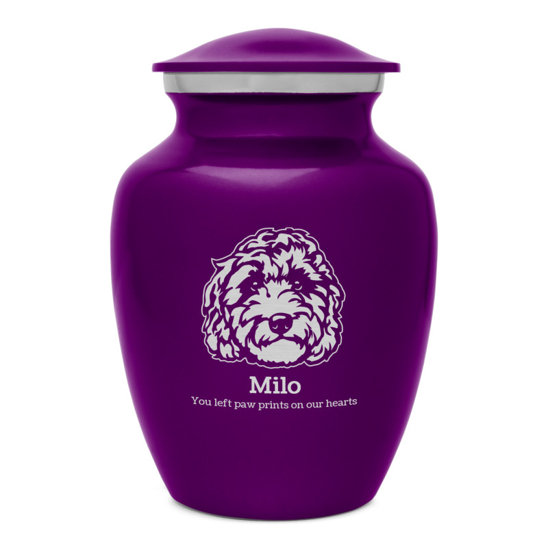 Small Labradoodle Dog Cremation Urn - Purple Luster