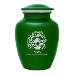 Small Labradoodle Dog Cremation Urn - Shamrock Green