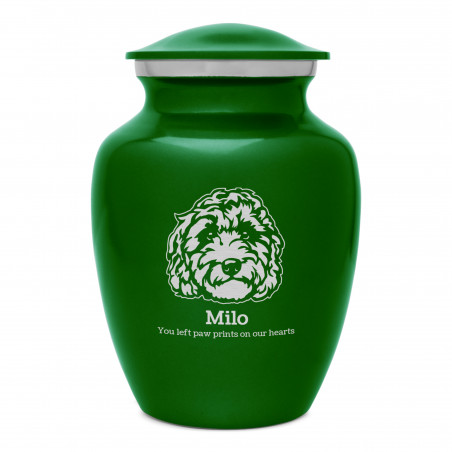 Small Labradoodle Dog Cremation Urn - Shamrock Green