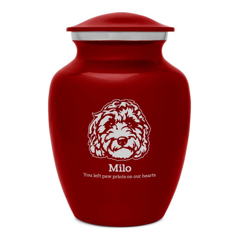 Small Labradoodle Dog Cremation Urn - Ruby Red